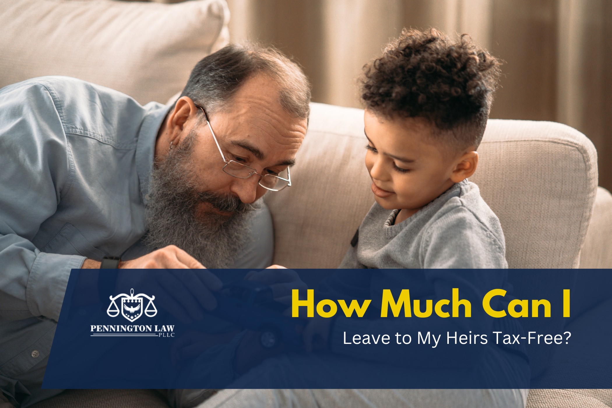 Grandfather and grandson sitting on a couch