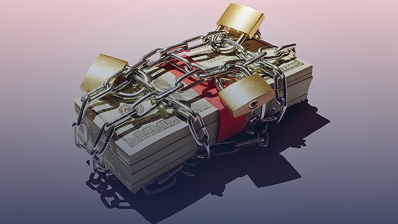 papers bills wrapped in chains