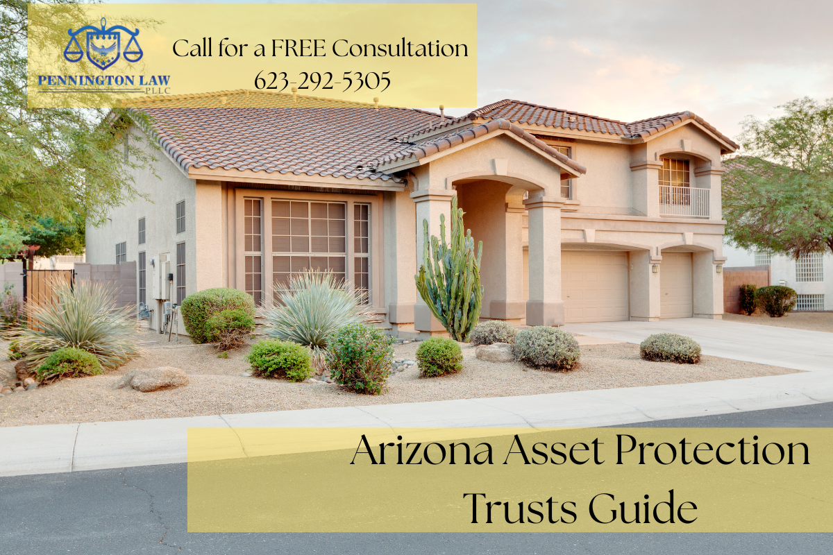 a stucco tan two-story home with two car garage on desertscape with title and phone number for consultation