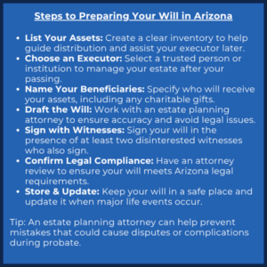Steps to Preparing Your Will in Arizona 